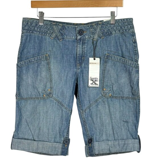 Houston TwentyX Blue Mystique Denim Shorts 7/8 Womens Casual Roll-Up Style - Picture 1 of 5